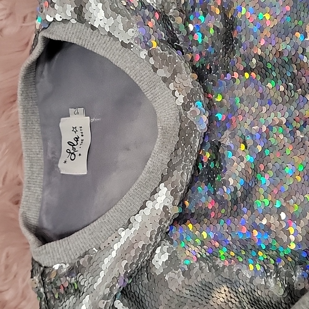 Lola + The Boys Silver Sequin Kids Sweatshirt - Picture 2 of 4